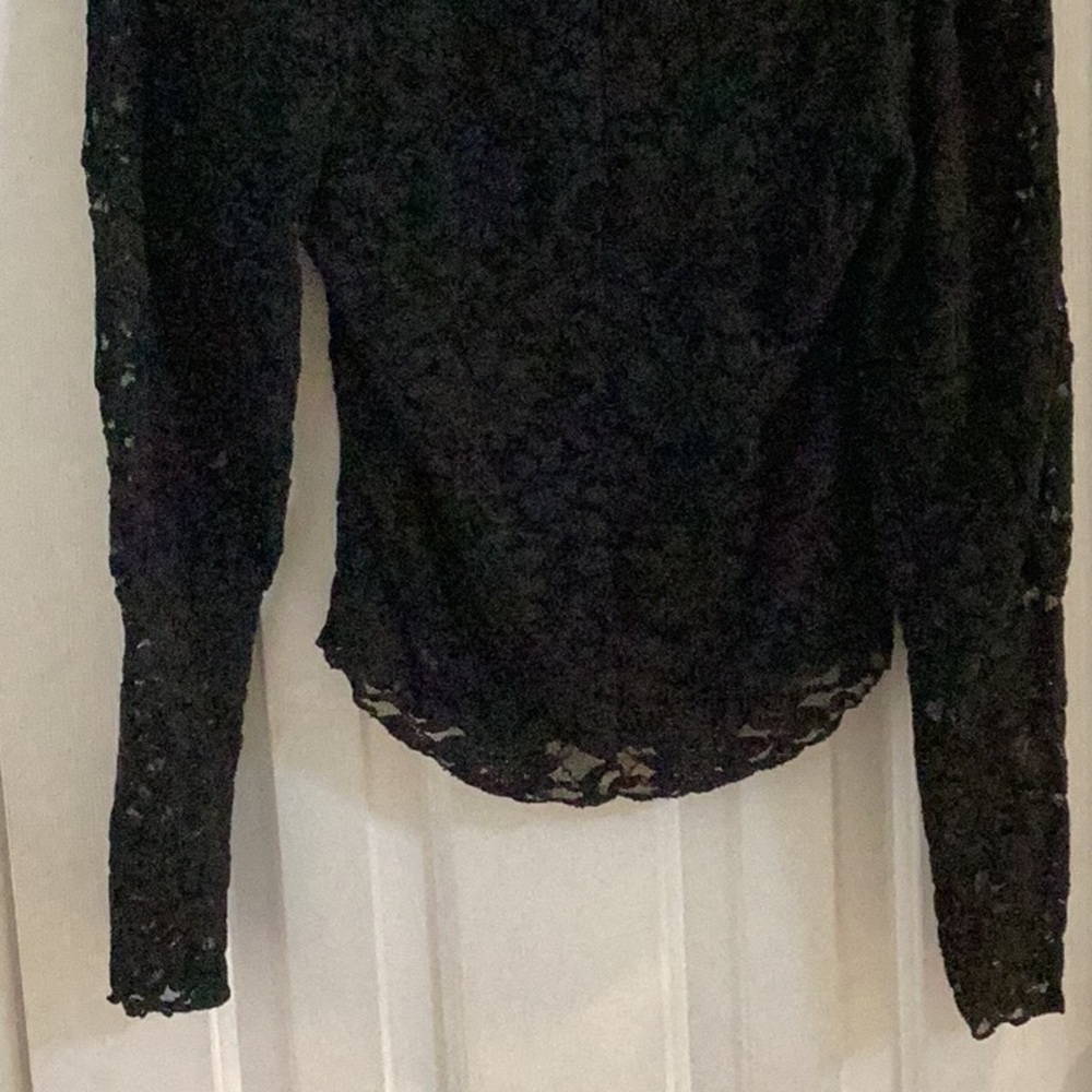 Free People Black Lace Top w/ Puffed Sleeves - Picture 7 of 8